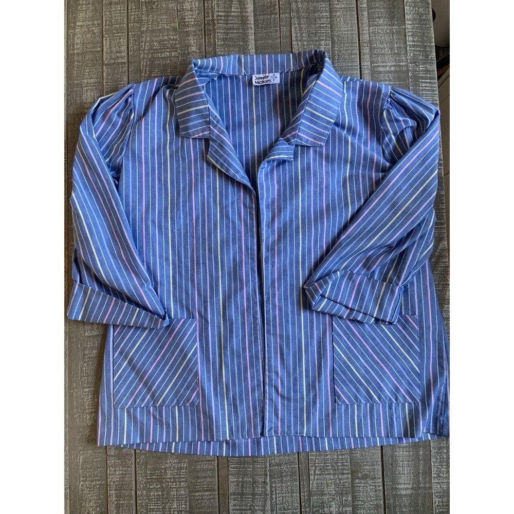 Jennifer Michaels Women's Striped Mid Sleeve Collar Shirt Size 40 Two Pockets